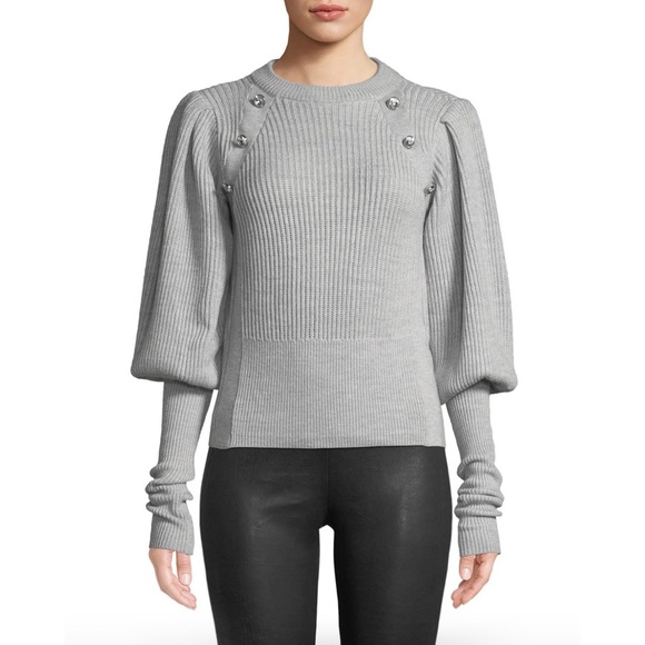 Veronica Beard Sweaters - Veronica Beard Jude Jeweled Crewneck Blouson-Sleeve Wool Knit Sweater